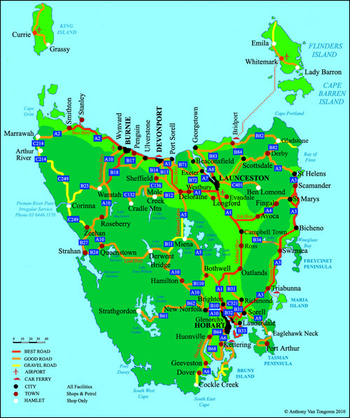 road map of tasmania
